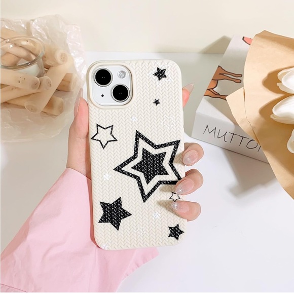 5for$10 Textured iPhone 15 Phone Case Braid Shockproof Phone Case Black Star - Picture 1 of 10